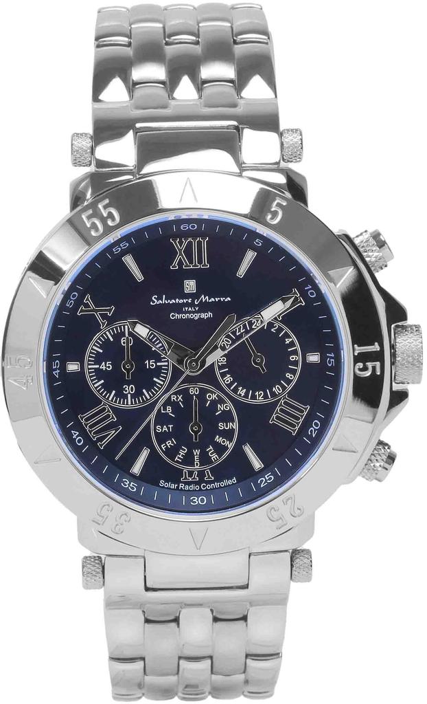 Salvatore Marra Solar Chronograph Limited Italian Brand Men's Radio-Controlled Watch, Edition, Blue,