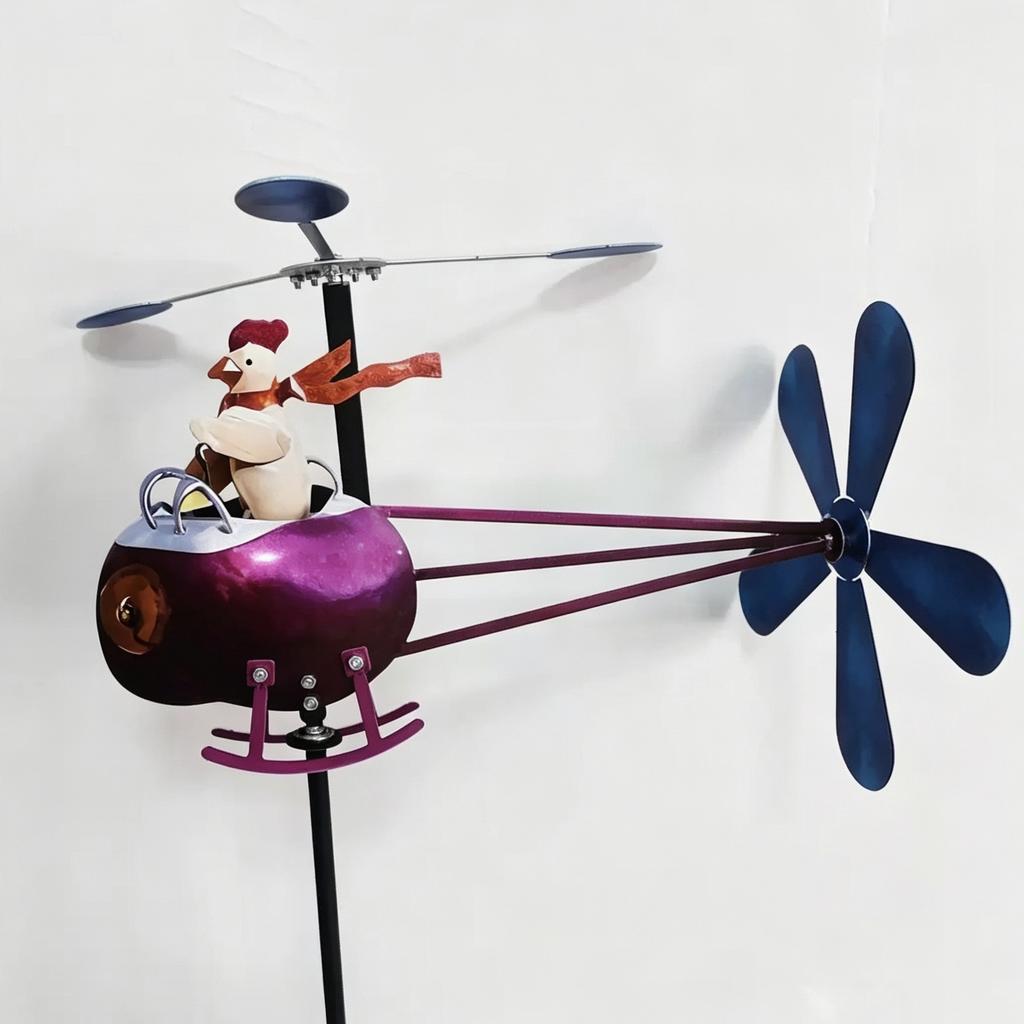 Creative Wrought Iron Weather Vane, Rooster Helicopter Decor for Yard Landscape