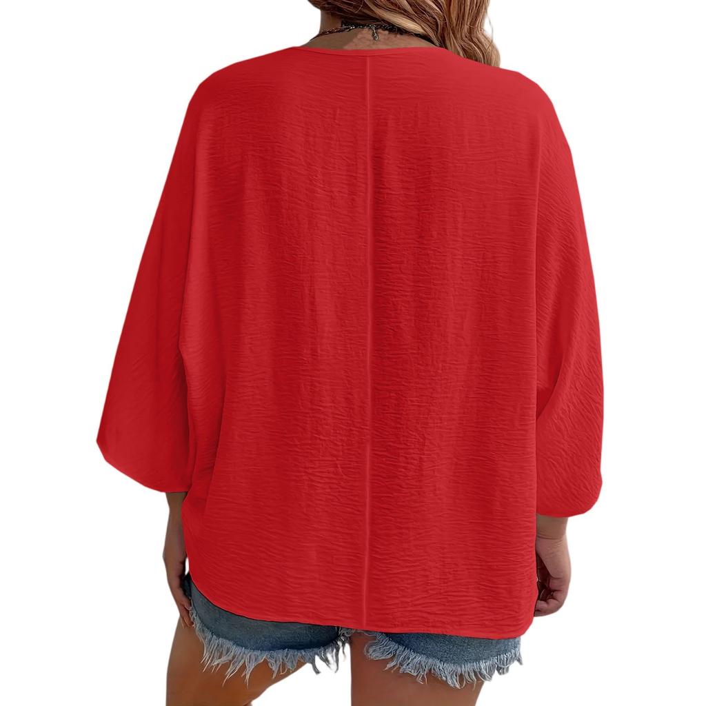 Damen Casual V-Ausschnitt Knopfhemd Klassisches Kurzarmhemd Oberteile Mode Locker Einfarbig