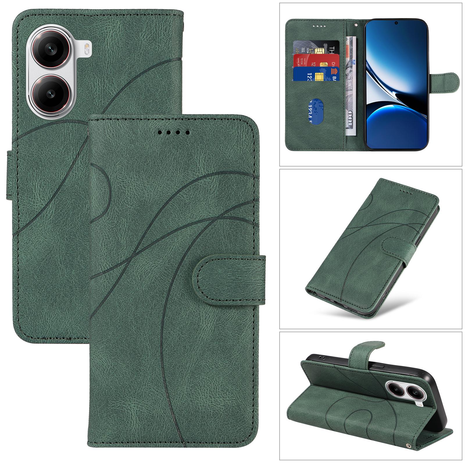 

For Xiaomi Redmi Turbo 4 5G/Poco X7 Pro 5G Wallet Case Leather Phone Cover Stand with Curved Line Design Green