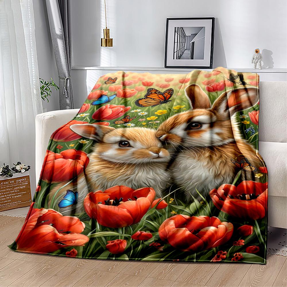 Springtime Bunny Garden Blanket,Suitable for sofas, offices, travel, living rooms, Gifts to relatives and friends, Blanket,Suitable for all seasons.