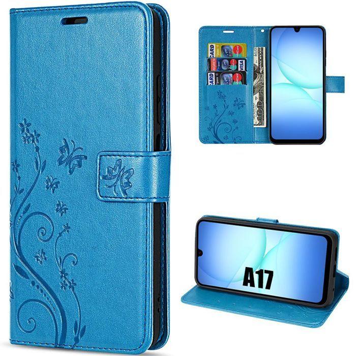 Coque de Protection - BOOLING - pour Samsung Galaxy A17 4G/5G - Cuir Synthétique Bleu Motif Papillon