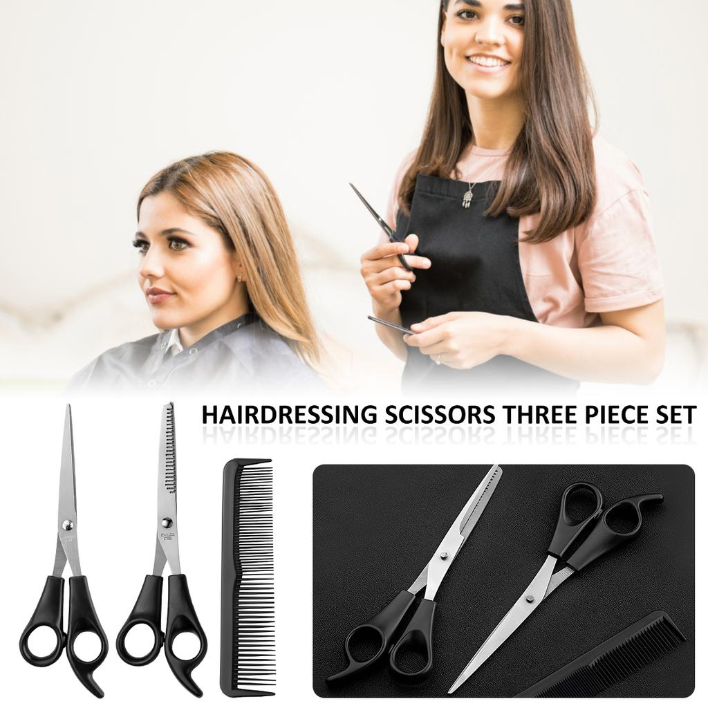 3 Pcs Hair Cutting Scissors Set Multi-Purpose Haircut Scissors Kit with Thinning Scissor Flat Scissor Comb Haircut Scissors Kit