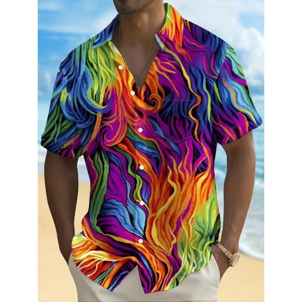 Herren Blumenmuster 3D-Druck Hemd Knopfleiste Hemd Freizeithemd Sommerhemd Kurzarm Tägliche Urlaubsbekleidung 3XL violett