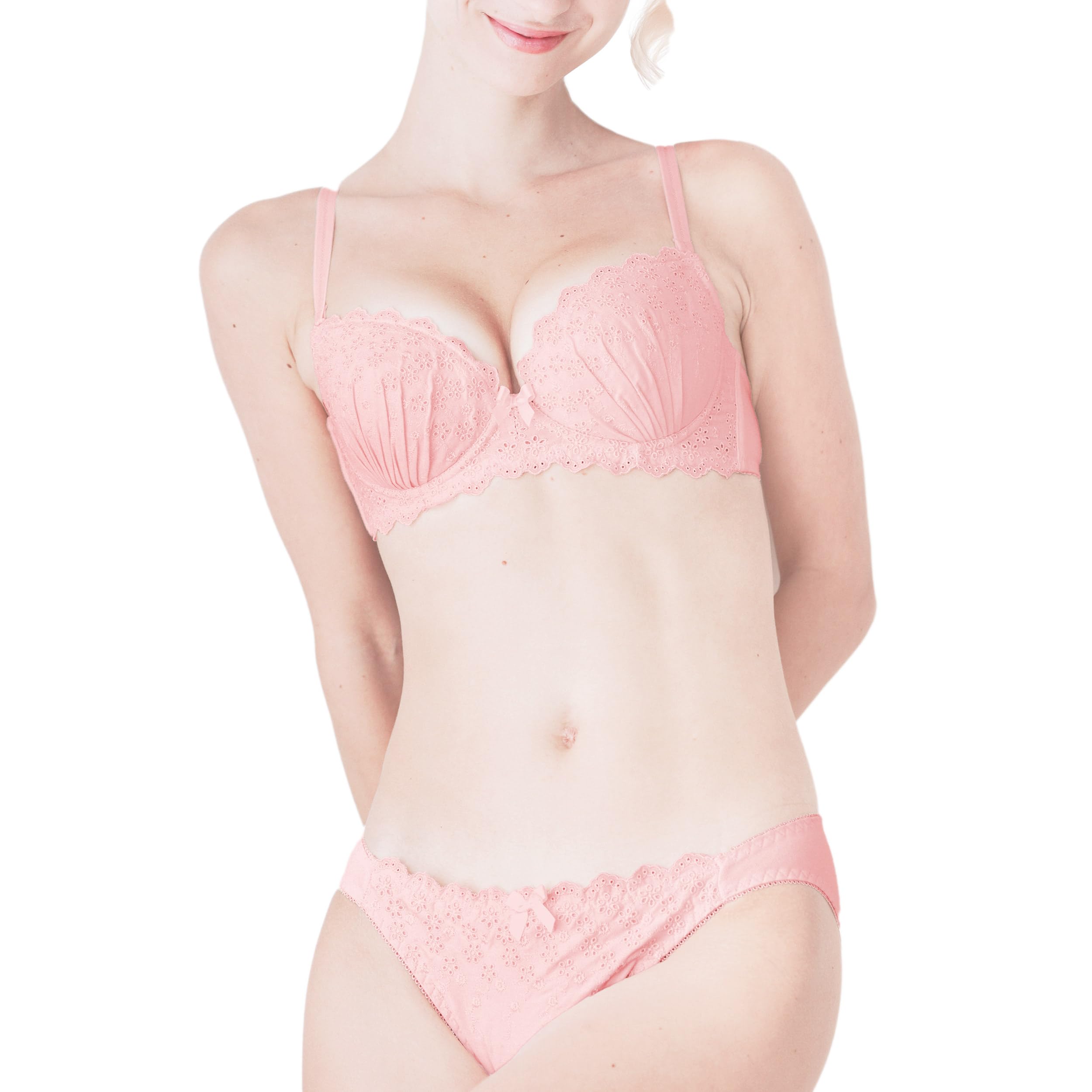 

cotton bra set beautiful Small floral embroidered cotton comfortable bra and shorts A65 [Flande Lingerie] 100% [Non-tight + slimming, breasts, рожевий