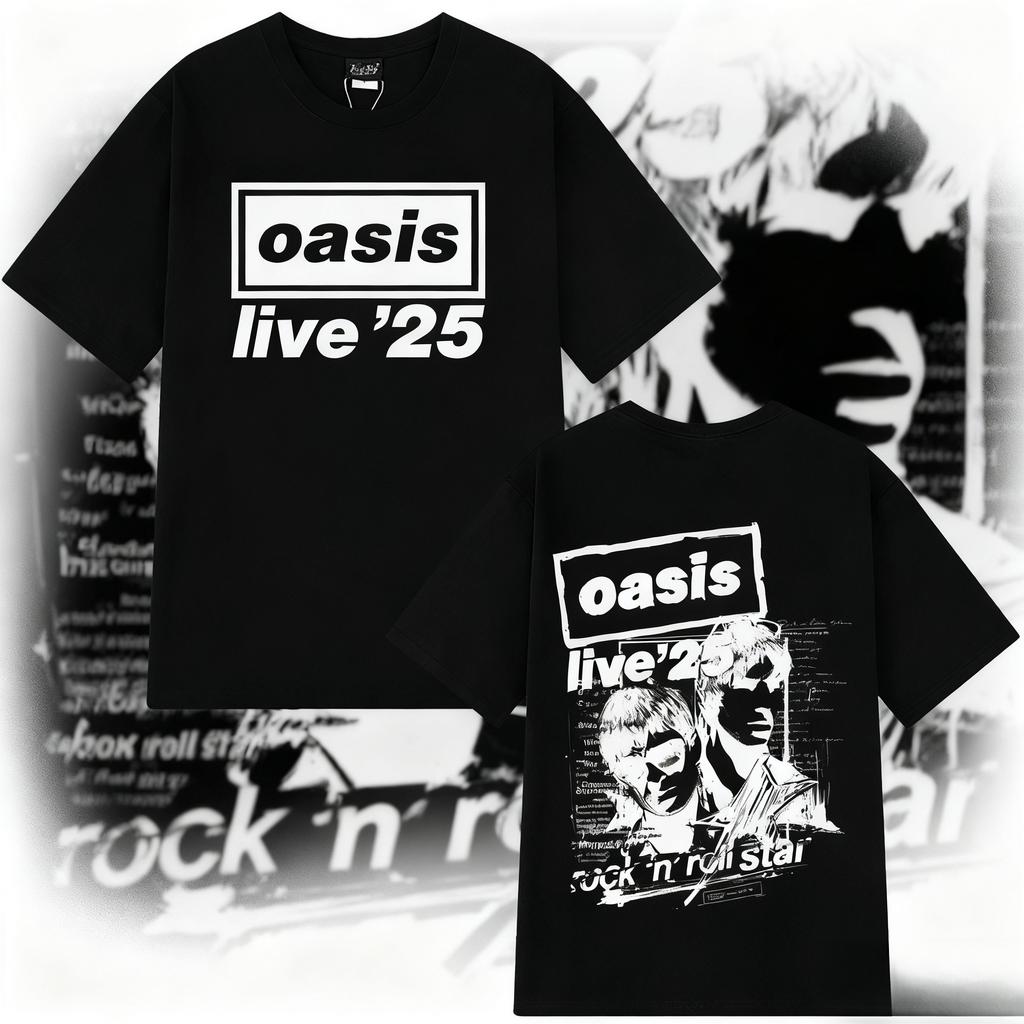 2025 Zomer OASIS Live Tour Vintage T-shirt Mannen Vrouwen 100% Puur Katoen Bedrukt T-shirt Los Ademend T-shirts Fans Cadeau Y2k