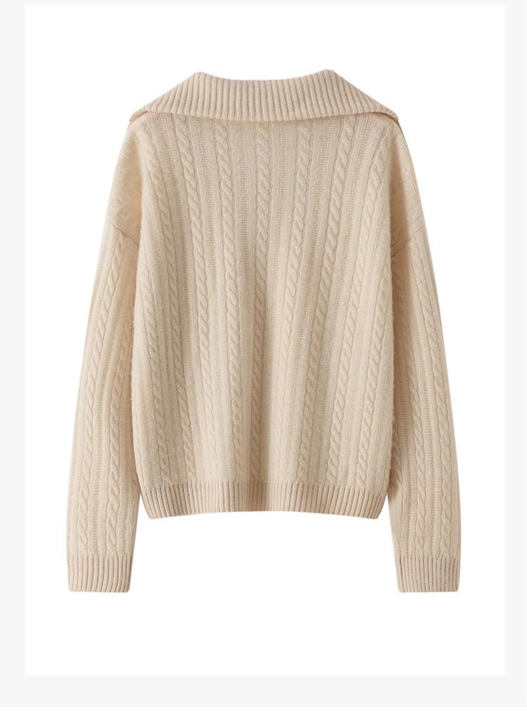 Women's Thickened Cashmere Cable Knit Half-Zip Lapel Sweater - Autumn/Winter Casual Trend