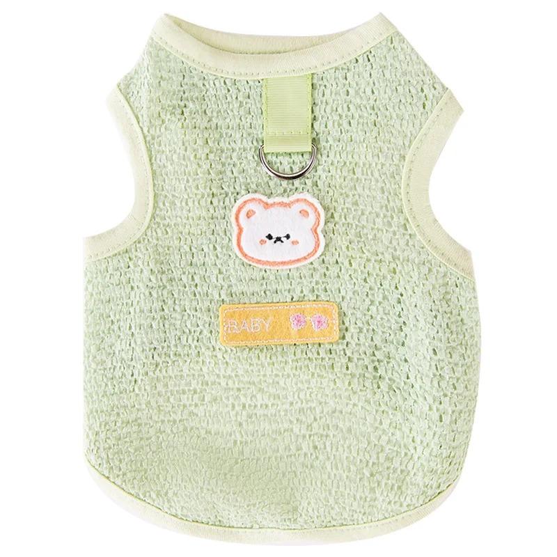 Pet Spring/Summer Cute INS Hollow Breathable Bear Patch Traction Tank Top Dog Teddy Pet Cat Clothing Cooling Vest for Dog