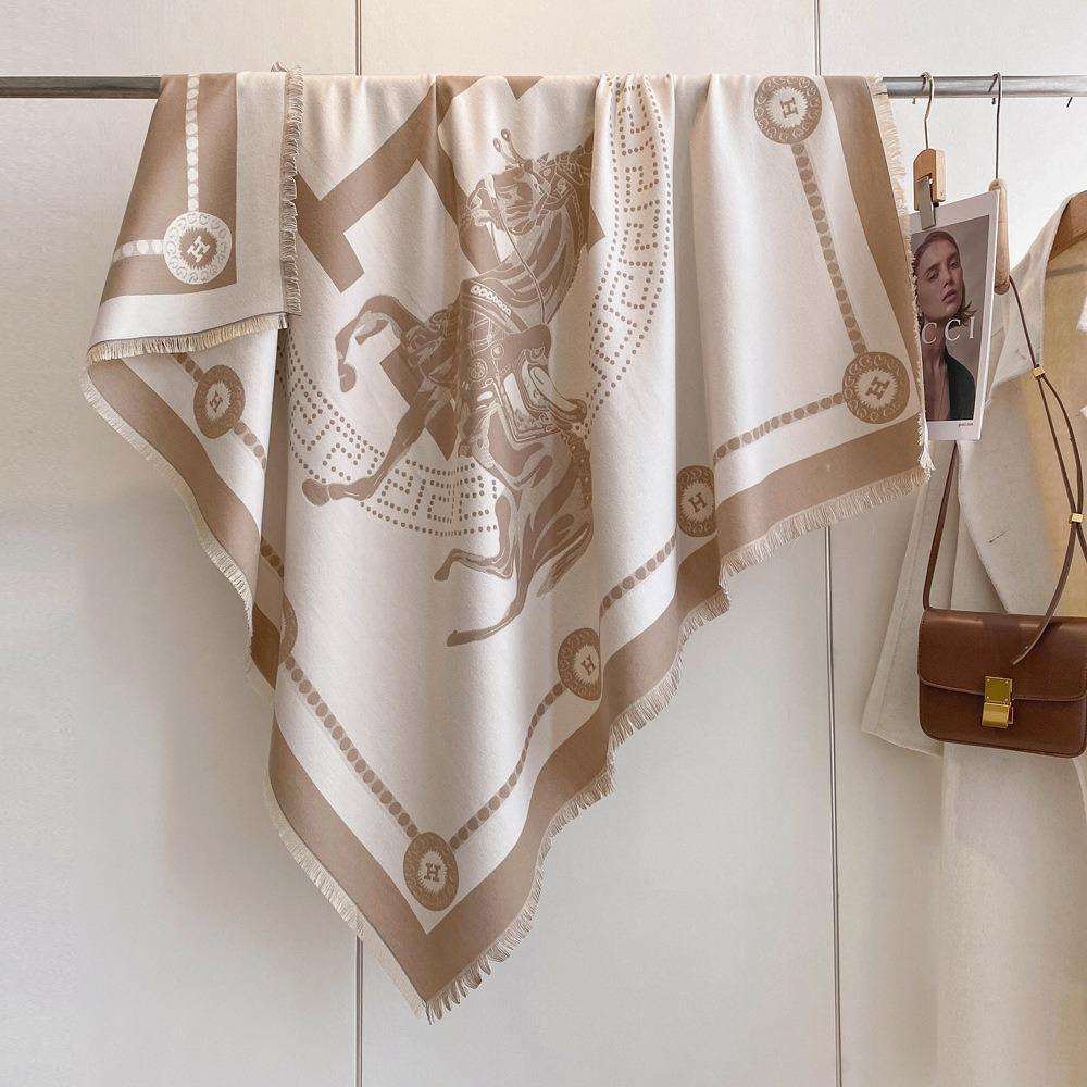 Luxury Imitation Cashmere Shawl: 140cm Square, Warm & Thick with Short Tassels