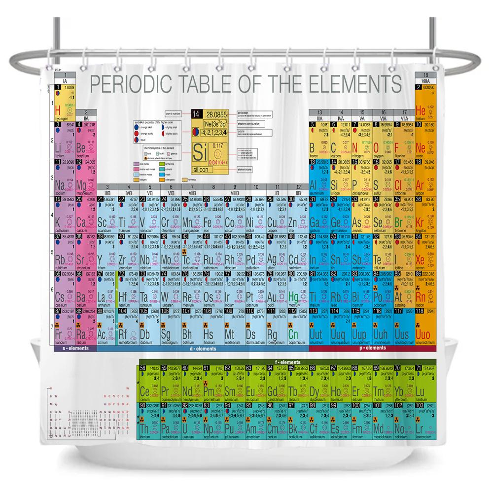 Hot New Periodic Table of Elements Bathroom Curtains Waterproof 3D Print Shower Curtain White Fabric Curtain for The Bath