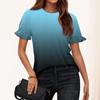 Ladies Summer Print Short Sleeve Ruffle Round Neck T-Shirt