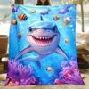 Cartoon Shark Underwater Fish Coral Reef FleeceBlanket Ocean Sea Life Soft Throw Blanket for Kids Bedroom Decor Fun Marine Theme