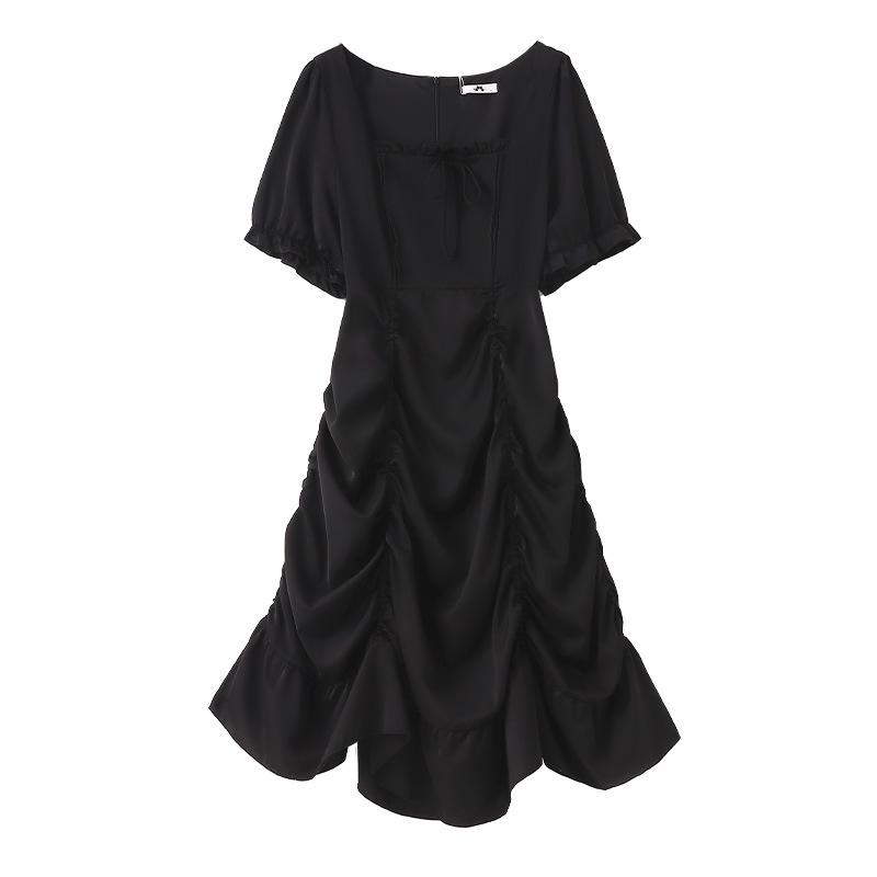 Plus-size Women's French Square-neck Short-sleeved Dress, A New Summer A-line Dress with A Sense of Design