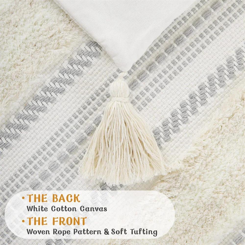 Homaxy Bohemia Pillow Case 50x50 For Sofa Pillow Cover Striped Tassel Decor Cushion Cover Furry Boho Pillowcase Aesthetic 45x45