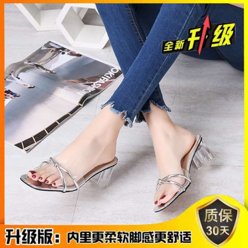 Sandals women's summer 2025 new model, fashionable and versatile outer wear, high-heeled sandals thick-heeled transparent crystal and women's s