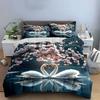Swans and Cherry Blossom Scene Bedding Duvet Cover Set  (1*Duvet Cover 2*Pillowcases, without duvet insert)