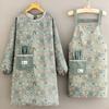 Cotton Canvas Apron With Sleeves Kitchen Cooking Floral Print Adult Chef Bib Lightweight Stain-Resistant