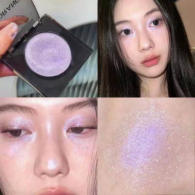 Korean Women's Cool Purple Aurora-Style Multi-Use Highlighter for Face, Dreamcore Pink Glitter Fine Shimmer Single-Color Eyeshadow