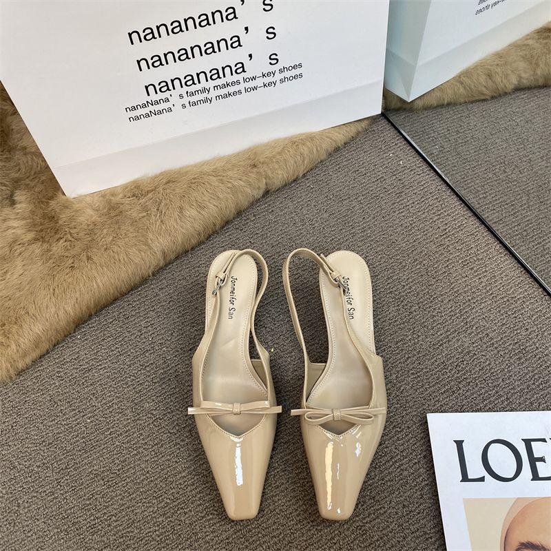 Square Head Black Temperament High Heel Bag Head Sandals Fairy Shoes 2025 Summer New French Style with Skirt Empty Shoes