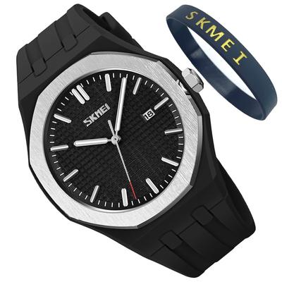 SKMEI Simple Black Silicone Sports Waterproof Stylish and Analog Quartz Movement with Large Date Display and Fluorescent Perfect Gift for High School