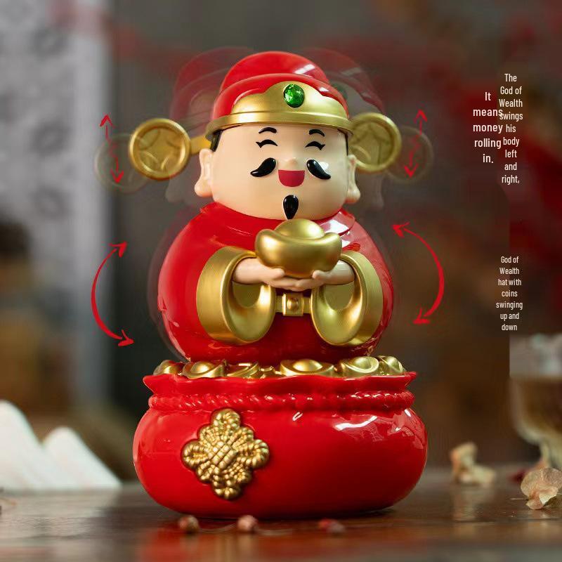 Cartoon God of Wealth Solar-Powered Desktop Ornament - New Year Gift