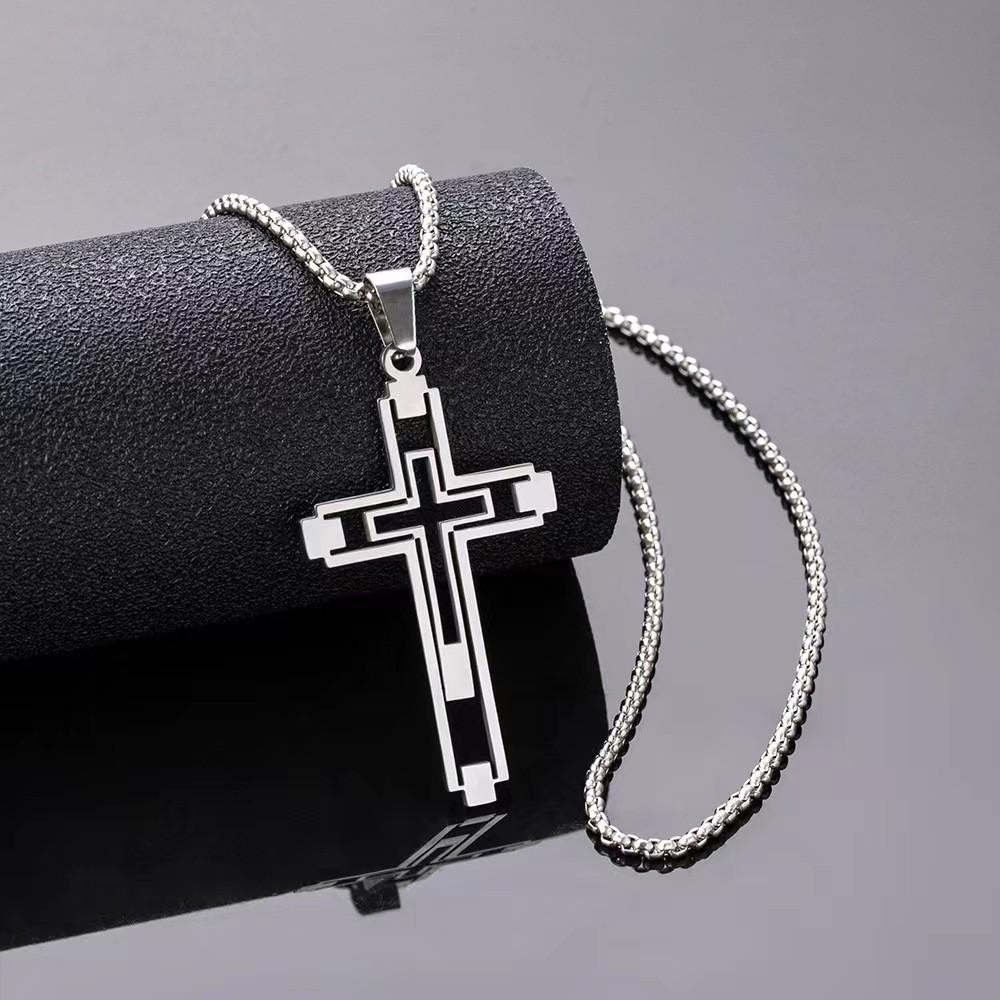 1PC Hip Hop Cross Stainless Steel Chain Necklaces Gold Color Long Pendant Necklace
