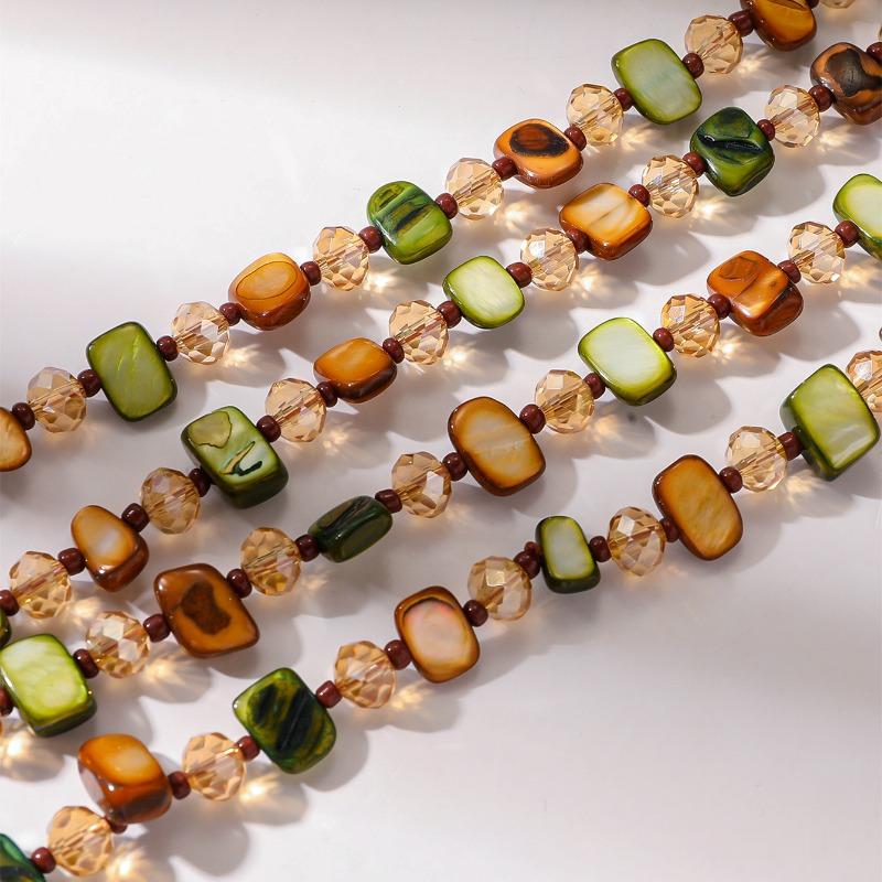 שרשרת חרוזי קונכיות צבעוניות עתיקה לנשים, שרשרת תליון בסגנון רטרו ארוך בסגנון סוודר לחוף