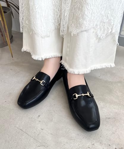 [Jumpable Pumps] Square Toe Loafers with Bit Motifs / R-3210