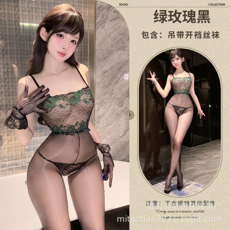 Sex underwear transparent oily tube top suspender black silk sexy lace perspective open-file tights passion free