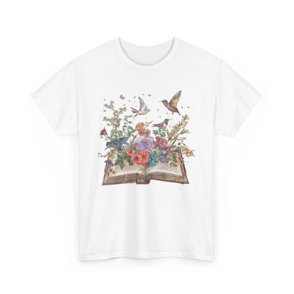 Vintage Moon & Book Floral Boho T-Shirt Aesthetic Book Lover Shirt