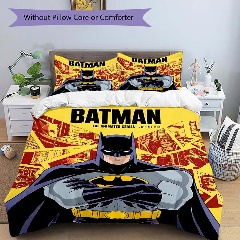 3pcs Batman Animated Series Bedding Set, Soft Polyester Duvet Cover and Pillowcases Machine Washable Seasons all suitable & Guest Room Decor259