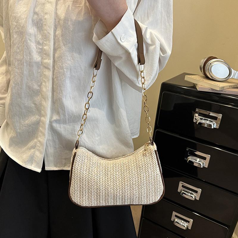 Yogodlns Summer New Women Simple Shoulder Bag Fashion Straw Fashionable Versatile Crossbody Bag Lightweight Casual Commuting Bag