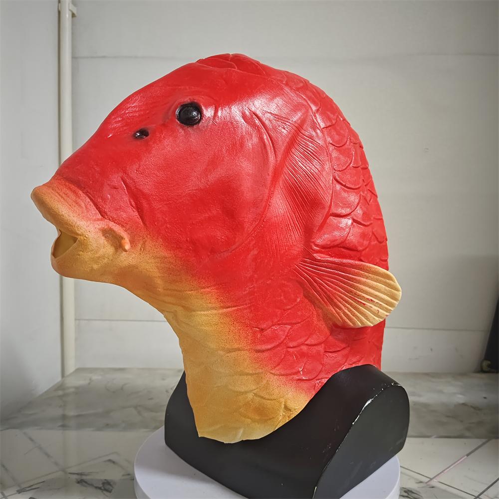 Fish Head Mask Funny Animal Black Carp Mask For Halloween Birthday Party Animal Cosplay Head Cover Prank Prop Fish Latex Masks
