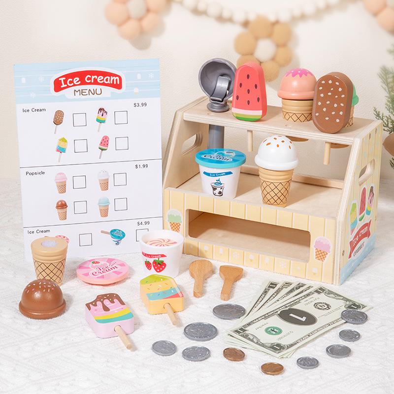 Wooden Ice Cream Shop Role-Play Cash Register for Kids