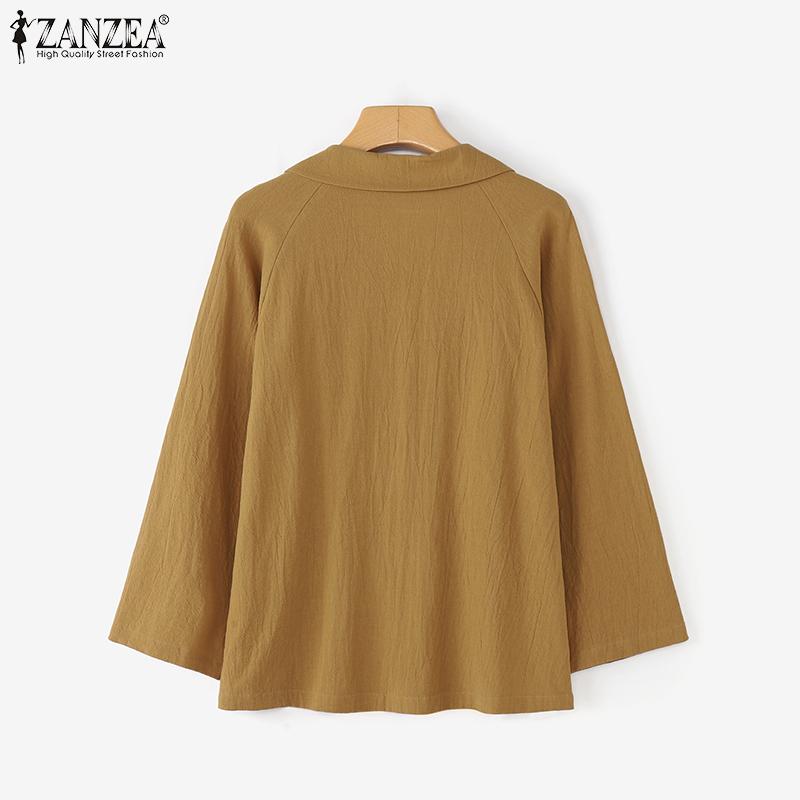 ZANZEA Women Casual Turn Down Collar Loose 3/4 Sleeve Cotton Blouse