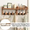 Wall Mount Coat Rack with Shelf 4-in-1 Entryway Organizer with Hooks Mail Holder Rustic Key Hanger Floating Shelf for Wall Living Room Bedroom Office