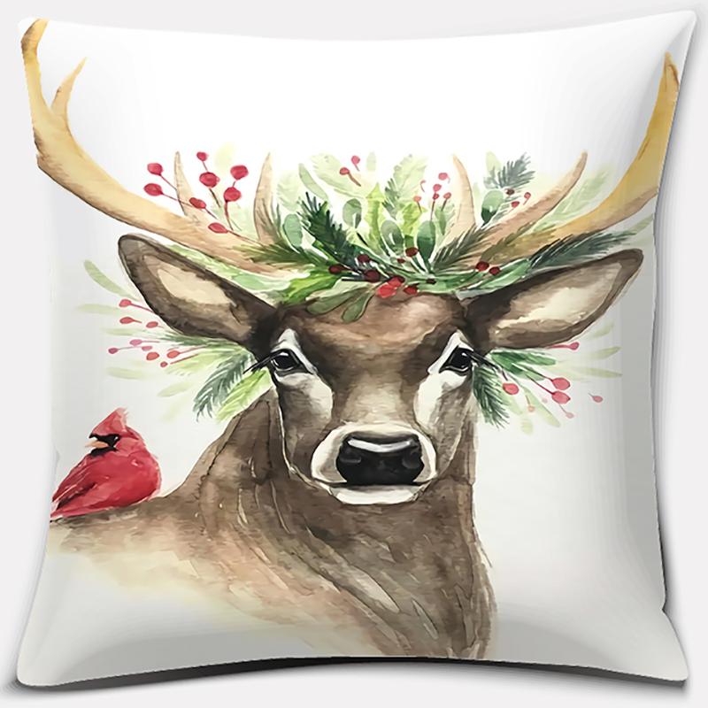 Christmas Deer Pattern Pillowcase Square Pillowcase Home Office Decoration Pillowcase
