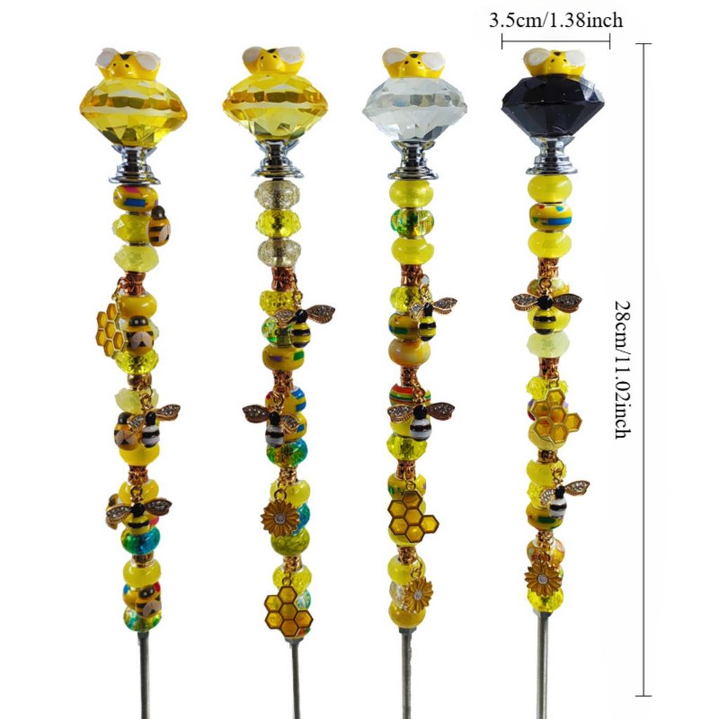 Garden Decor Bee Garden Stakes Fairy Wand DIY Beaded Stakes for Craft Supply, Yellow, 1pc