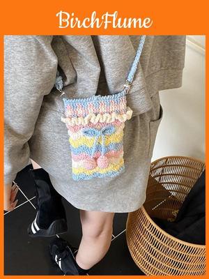 Knit Cherry Phone Bag With Water Bucket Style For Daily Casual Use