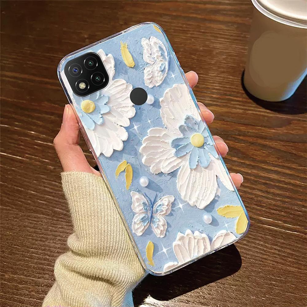 Transparent Clear For Xiaomi Redmi 9C 9 9A 9T 10A Cover Silicone Rose Flower Oil Painting Lavender Phone Case For Redmi9C NFC