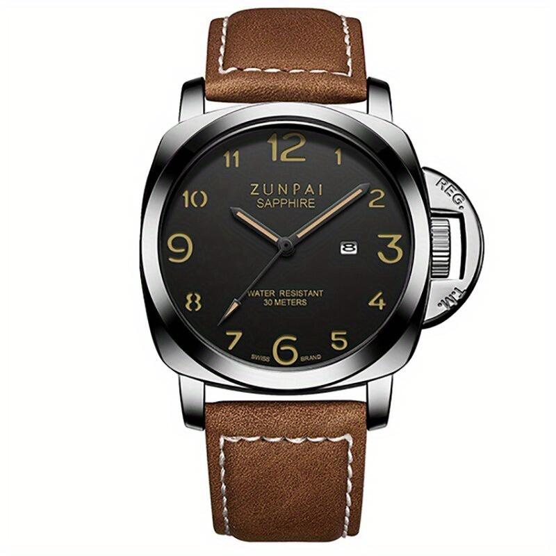 Роскошные мужские часы с календарем, мужские военные светящиеся часы, мужские модные повседневные кожаные кварцевые часы, мужские спортивные водонепроницаемые наручные часы