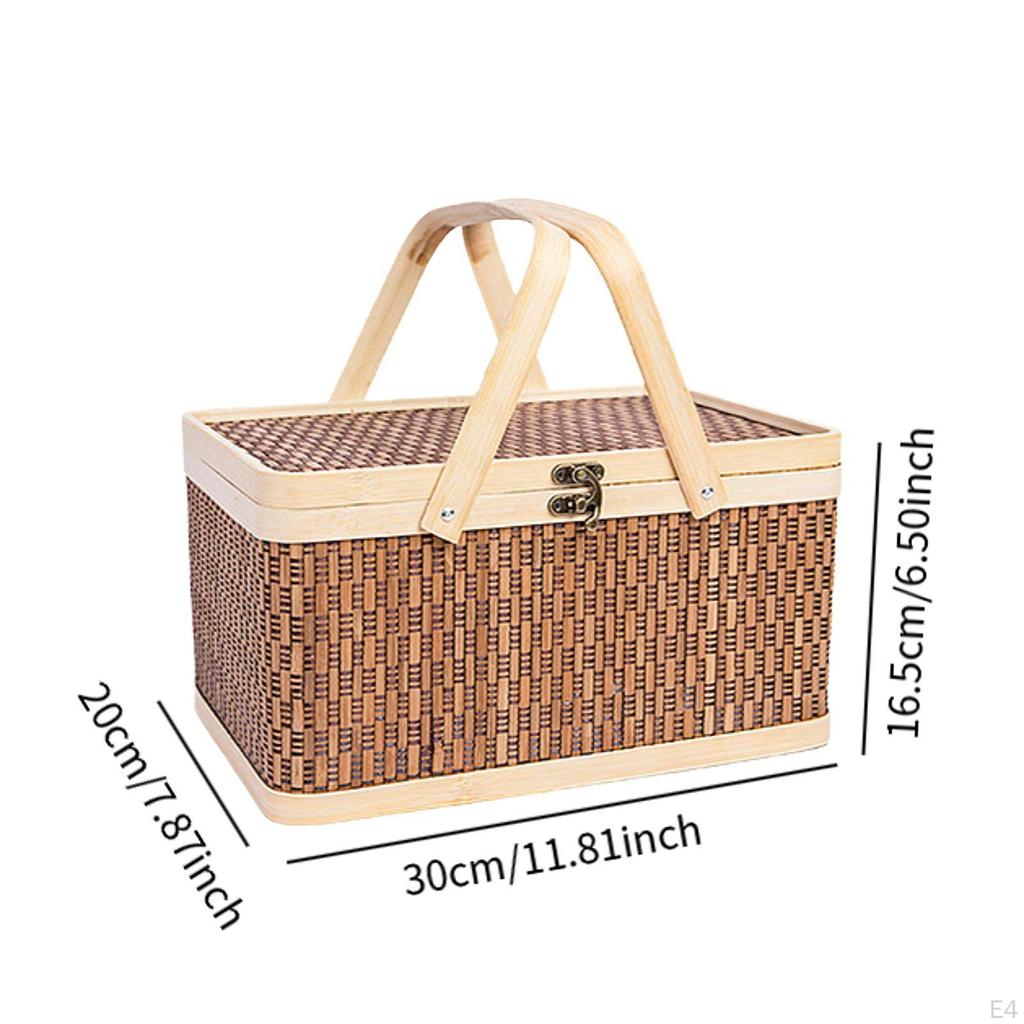 Bamboo Woven Basket Grocery Flower Hamper for Cake Bread Picnic