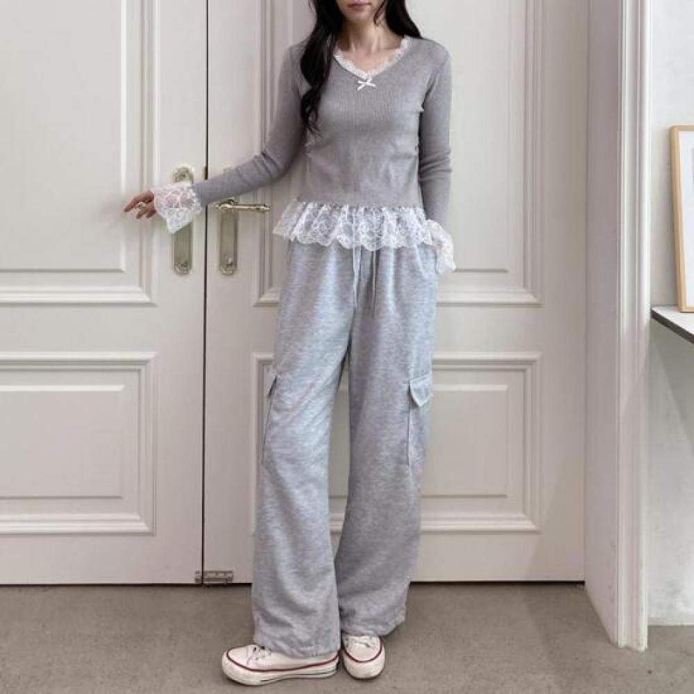 New Arrivals Open Run Frill T shirT Lace balleTcore Ribbon Layered Long Sleeve