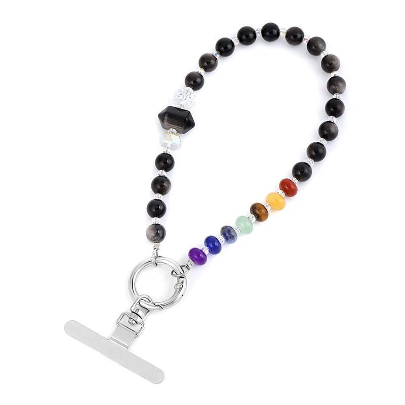 7 Chakra Natural Stone Crystal Phone Chain Anti-Lost Soft Lanyard Strap Boho Style Decor for Phone Shoulder Bag Accessory