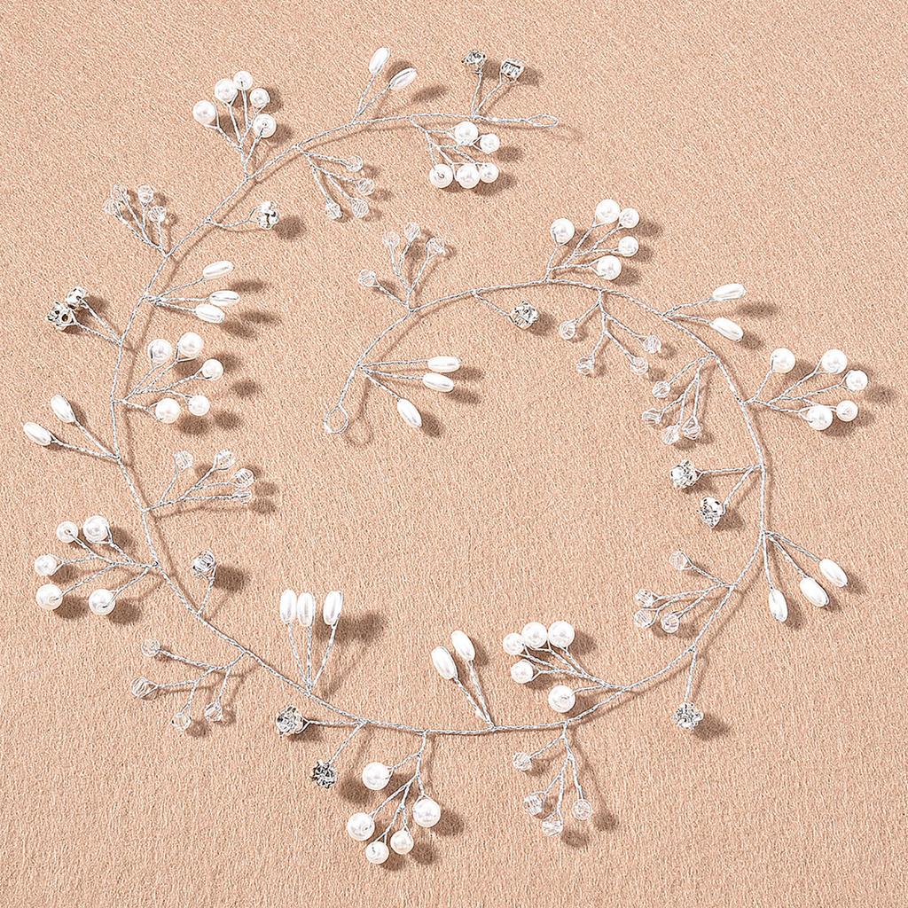 Bridal Headpiece Handcrafted Pearl Rhinestones Decoration Hair Accessory Headdress for Wedding Prom 19.7in