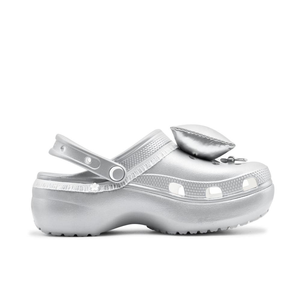 Crocs Classic Platform Clog Made with Stars Well-behaved Set Bow Romantic Punk Lace Cloud Hole Shoes Women's Ballet Silver White