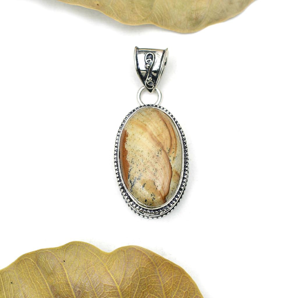 Picture Jasper Gemstone Pendant : 925 Sterling Silver Handmade Jewelry Pendant