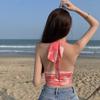Tie-Dyed V Neck Halter Slim Exposed Navel Sleeveless Crop Tank Top