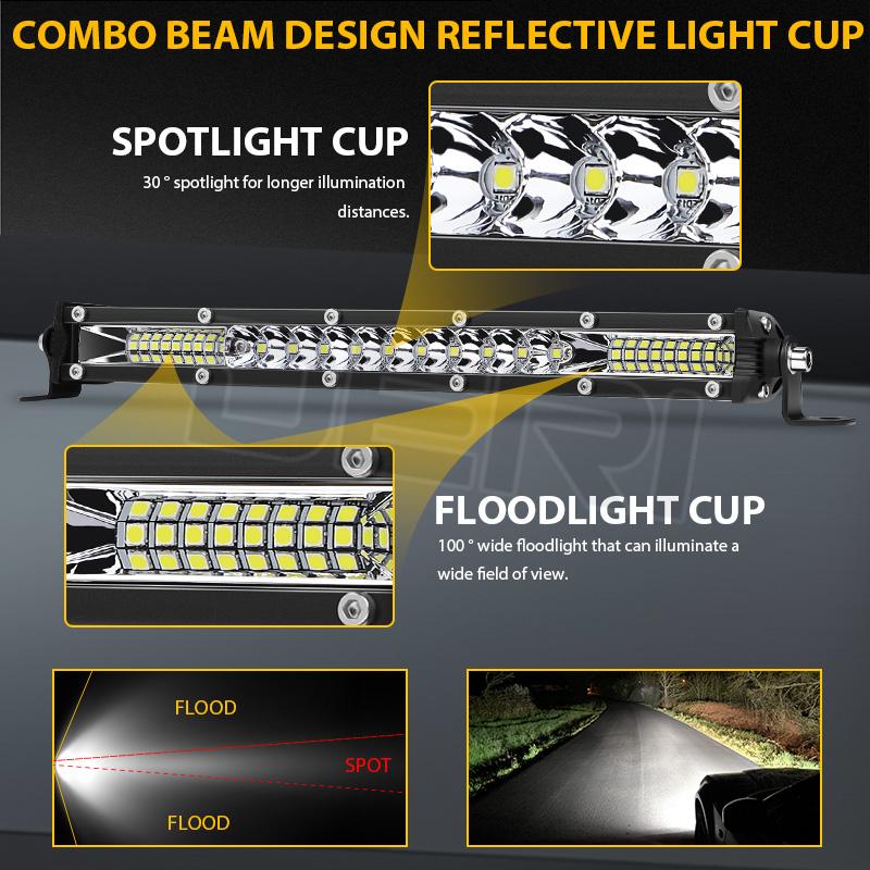 Slim 10'' 20inch LED Work Light Bar 12V 24V White Yellow Driving Fog Light for Jeep Trucks ATV Off Road 4x4 with Cable Remote