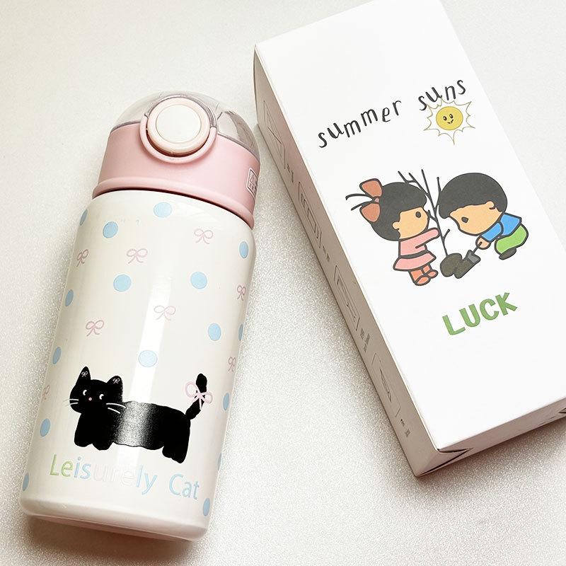 Kitten Thermos Cup: 2026 Stylish Insulated Straw Cup for Students - Cute, Portable, 316 Stainless Steel